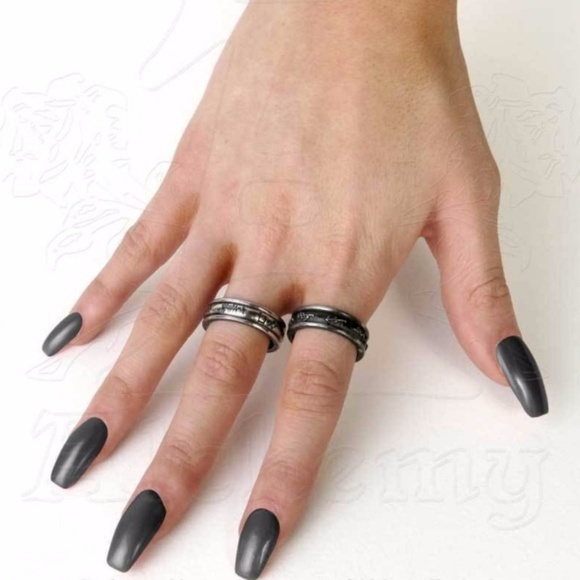 Demon Black Angel White 2 Ring Angelic set Alchemy Gothic sz 7 Made in England - Picture 4 of 5